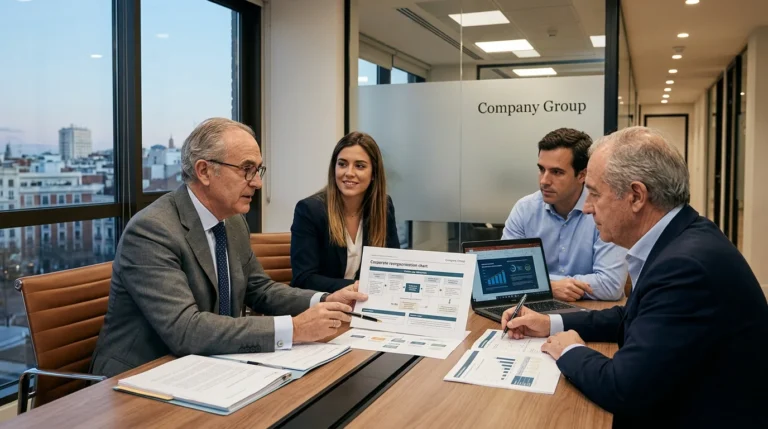 Esquema de fusión por absorción con flechas entre empresas
