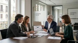 Esquema de holding empresarial mostrando sociedad matriz y filiales, destacando ventajas fiscales.
