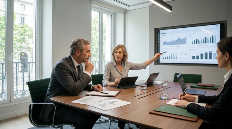 Gráfico de barras mostrando KPIs financieros clave para la dirección
