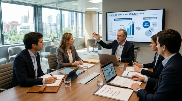 Gráfico de barras mostrando crecimiento de cuota de mercado tras M&A estratégico