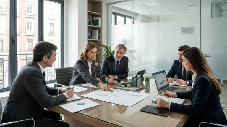 Gráfico de un plan estratégico empresarial con flechas de crecimiento.