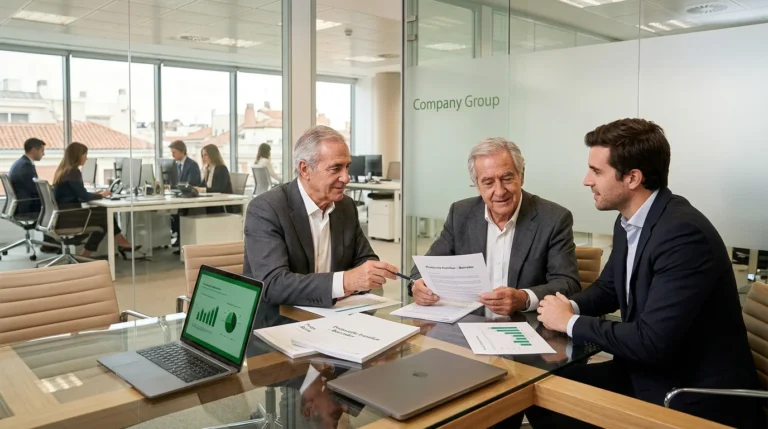 Familia empresaria discutiendo un protocolo familiar para el relevo generacional