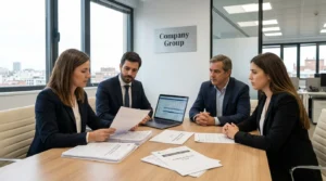 Inspección de Hacienda: empresario hablando con asesor fiscal para defender su negocio.