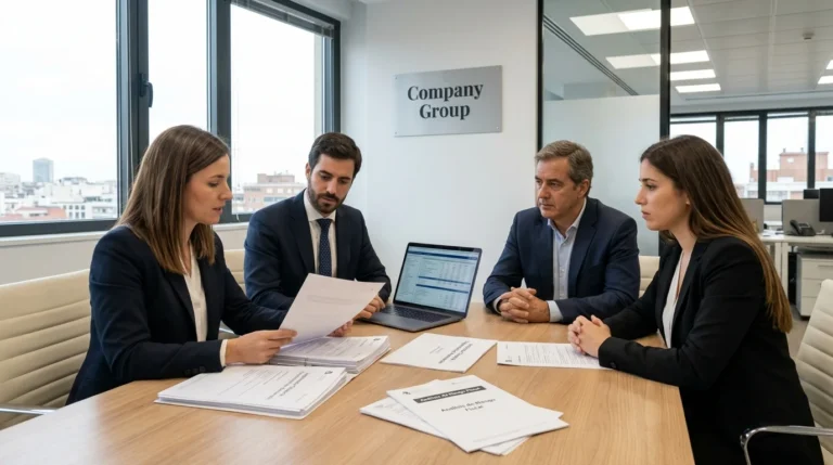 Inspección de Hacienda: empresario hablando con asesor fiscal para defender su negocio.